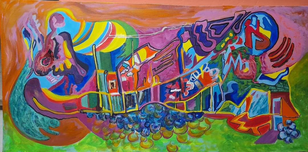 Obra Mixtura, técnica mixta de 120 por 50 centímetros, serie 2022, por Catalina Solari Dorda