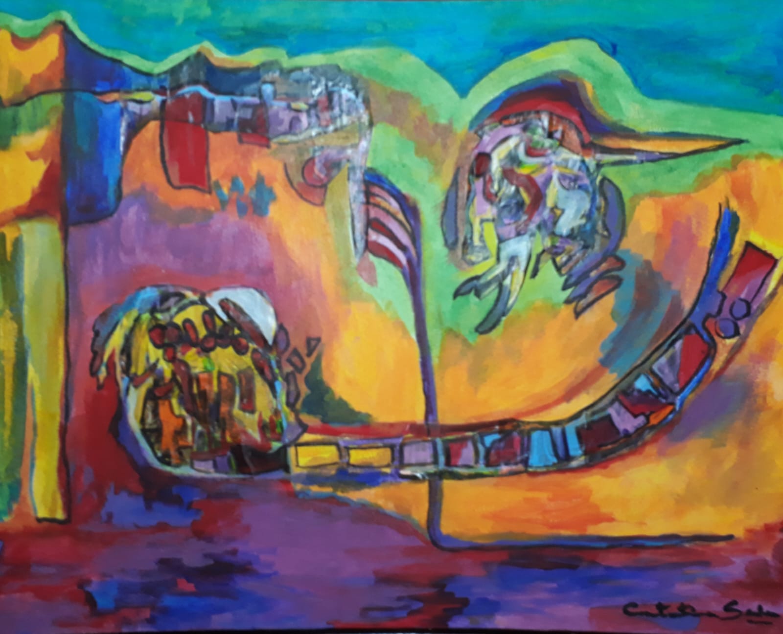 Obra Mixtura, pieza en técnica mixta de 50 por 40 centímetros, 2021, por Catalina Solari Dorda