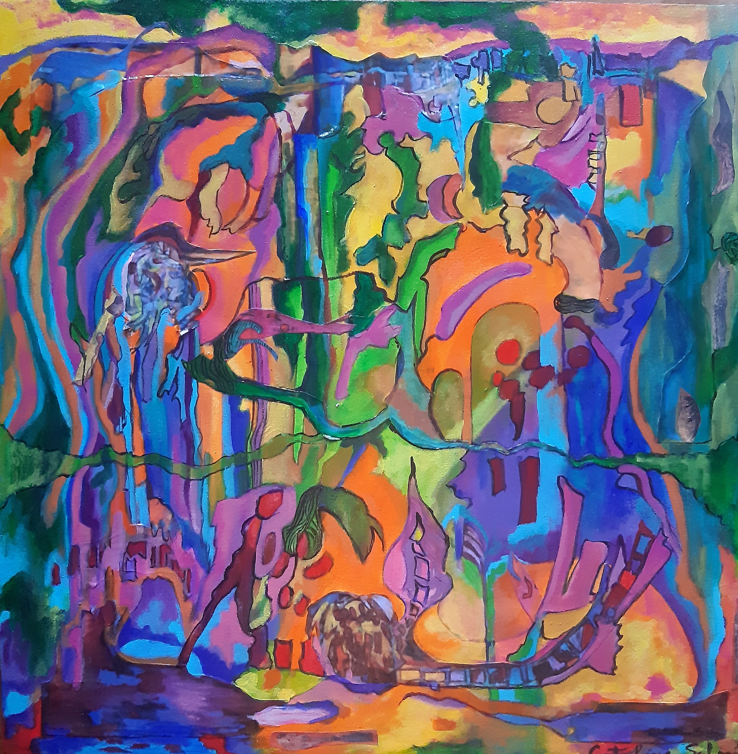 Obra Mixtura, técnica mixta de 50 por 50 centímetros, año 2021, por Catalina Solari Dorda