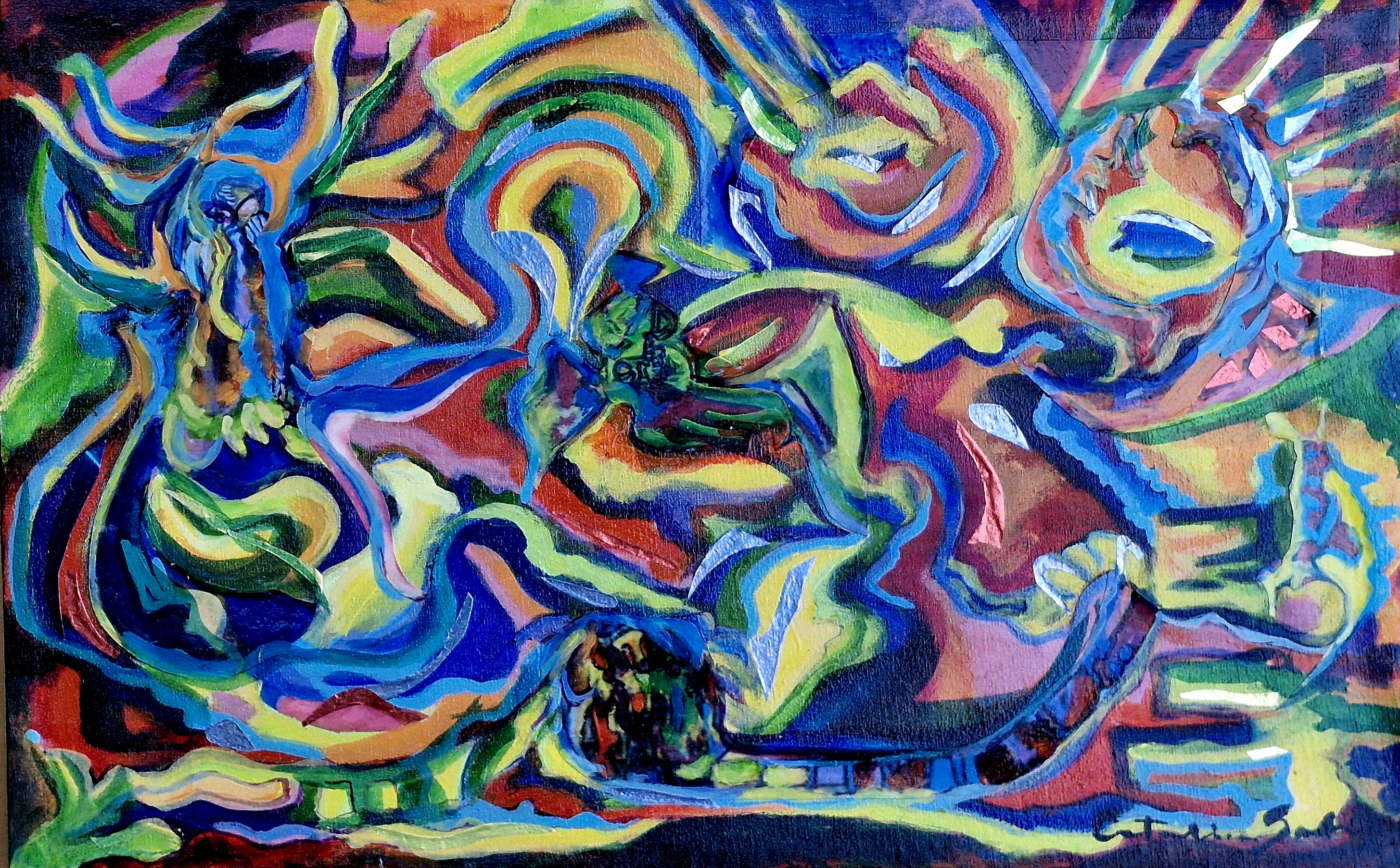 Obra Mixtura, técnica mixta de 52 por 32 centímetros, 2025, por Catalina Solari Dorda