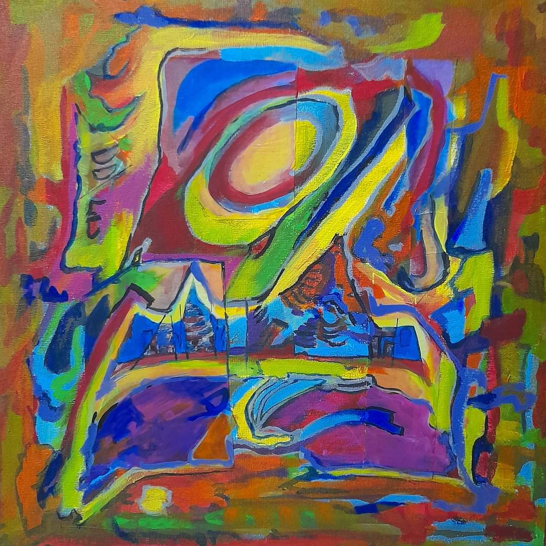 Obra Mixtura, técnica mixta sobre lienzo de 90 por 90 centímetros, año 2023, por Catalina Solari Dorda